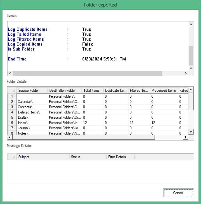 details of the items exported 